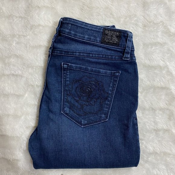 Guess USA Womens Size 28 (26x30 msrd) 1981 Skinny High Rise Stretch Blue Jeans - Picture 2 of 12